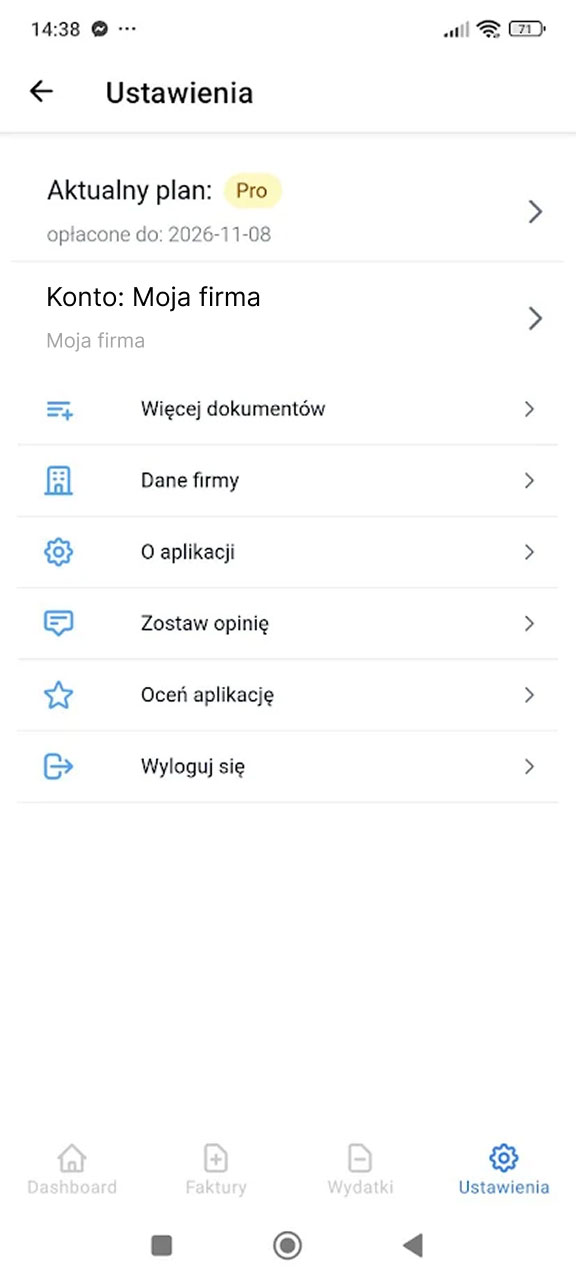 Lista klientów w aplikacji Fakturownia z wyszukiwarką i listą kontaktów