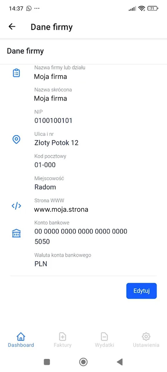 Formularz dodawania klienta w aplikacji Fakturownia z przyciskiem Zaczytaj dane po NIP/REGON/KRS