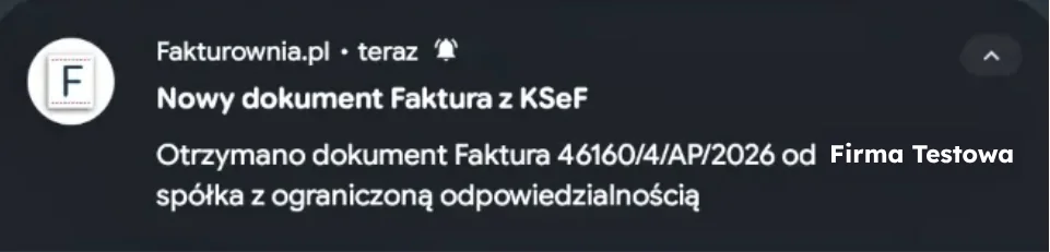 Powiadomienie push: nowy dokument z KSeF