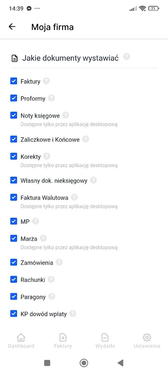Lista produktów w aplikacji Fakturownia z cenami netto i brutto