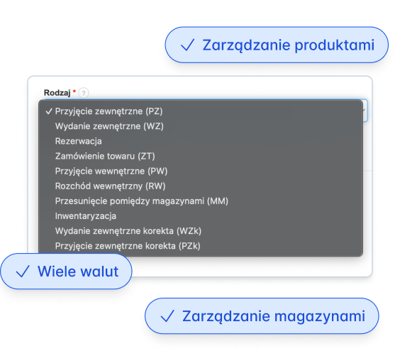 Lista typów dokumentów magazynowych w Fakturowni