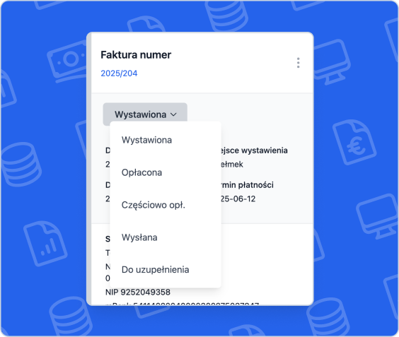 Dropdown statusów faktury – Wystawiona, Opłacona, Wysłana i inne w Fakturowni