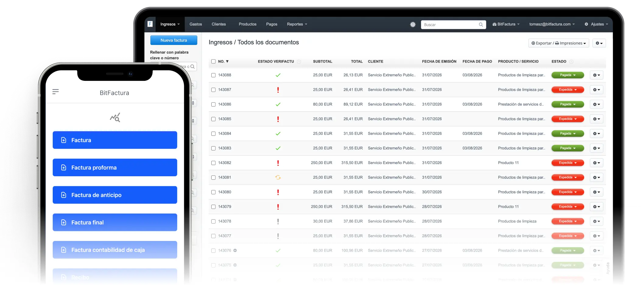 Vista de la factura en Verifactu en la aplicación BitFactura