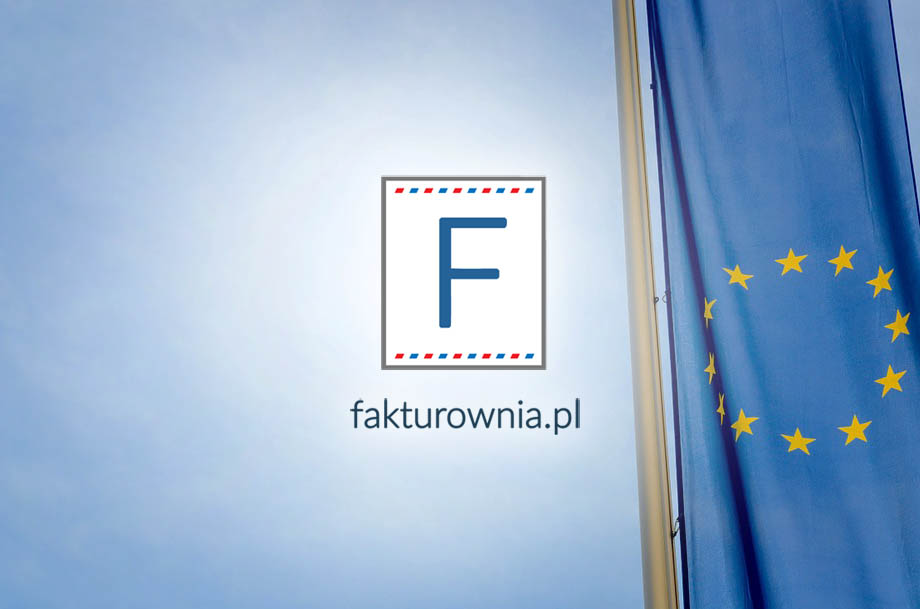 Flaga Unii Europejskiej na maszcie z logo fakturownia.pl