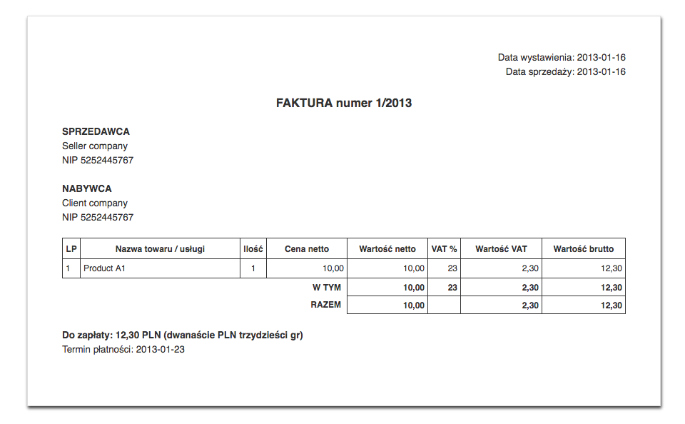 szablon faktury simple