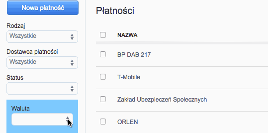 filtorwanie po statusie opłacona nieopłacona