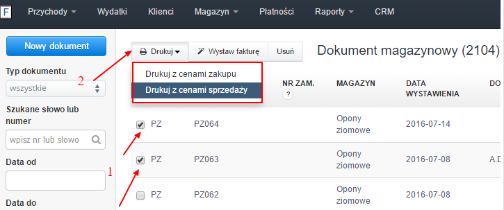 drukowanie z cenami sprzedaży