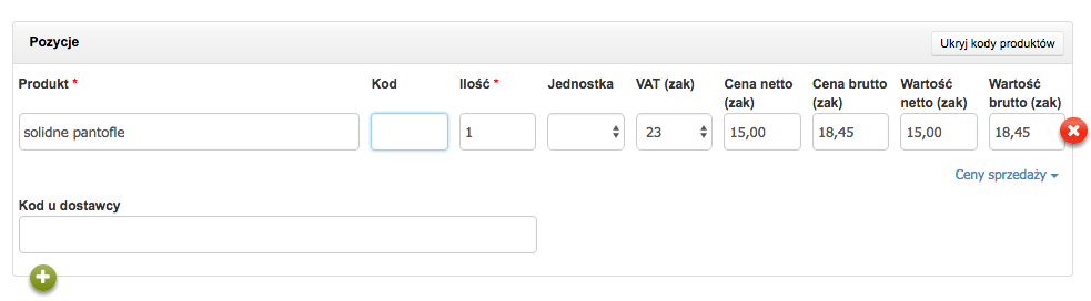 wyświetlaj kody produków