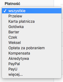 filtrowanie po płatności