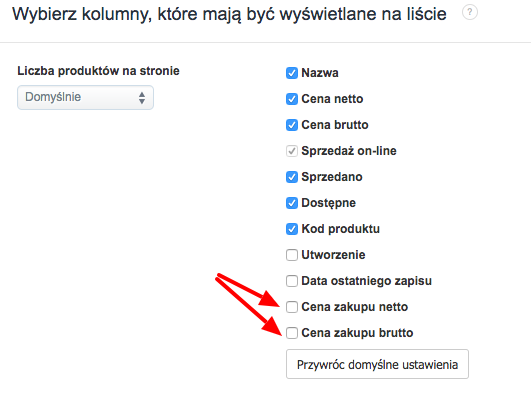 ceny netto brutto na liście produktów