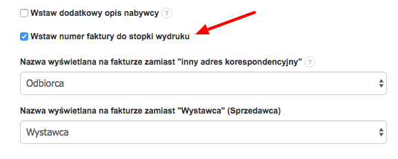 numer faktury na stopce wydruku