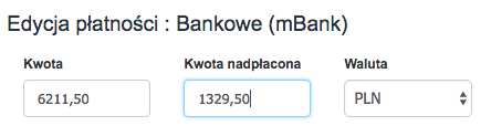 ręczna edycja rejestrowanej nadpłaty