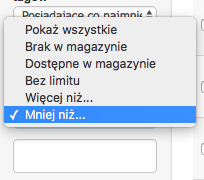 stany magazynowe produktów filtrowanie