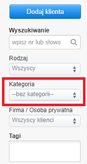 funkcja filtrowanie klientów bez kategorii