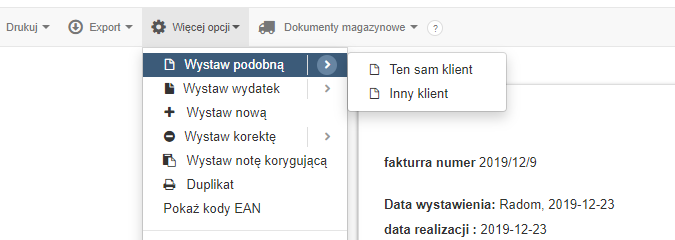 funkcja wystaw podobną fakturę