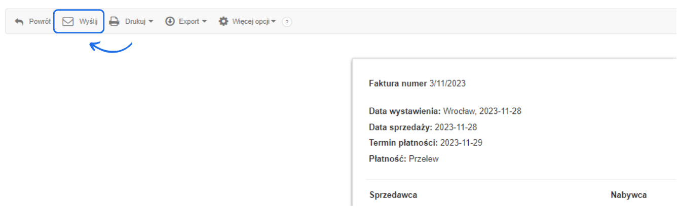Podgląd faktury w Fakturowni z zaznaczonym przyciskiem Wyślij