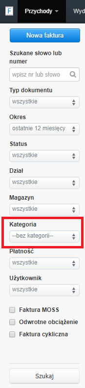 Przypisywanie i filtrowanie kategorii do faktur