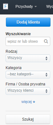 Kategorie w zakładce Klienci