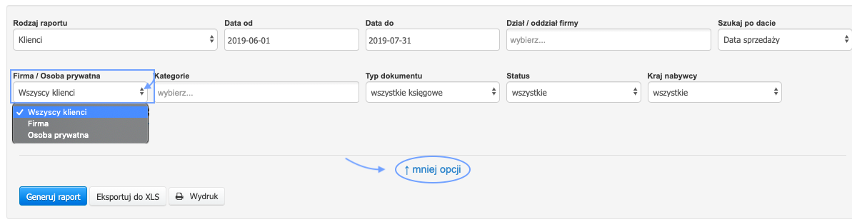 Nowy filtr w raporcie klientów