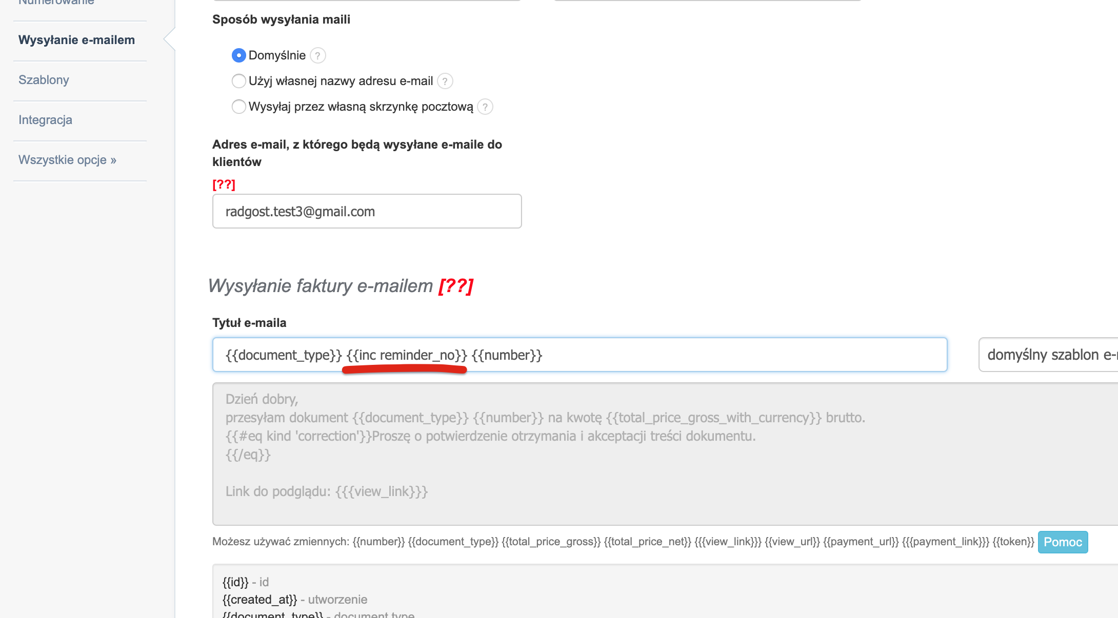 fakturownia nowosci sposób wysyłania maili