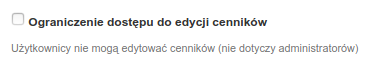 ustawienie dotyczące cenników
