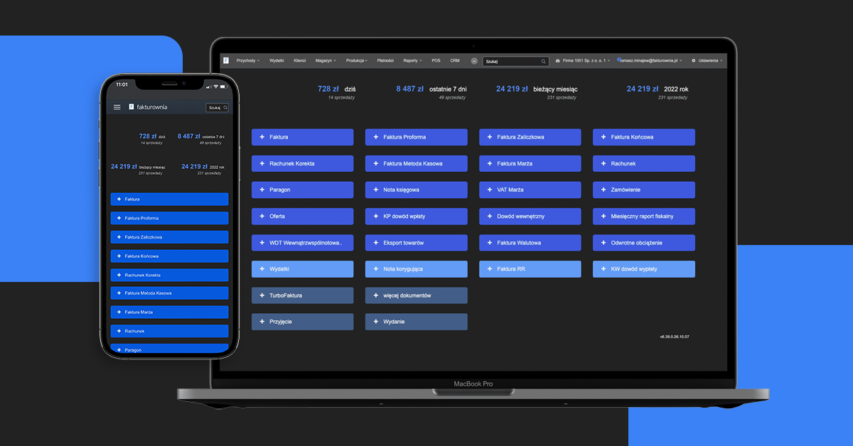 Dark mode fakturowni mniej szkodliwego światła niebieskiego