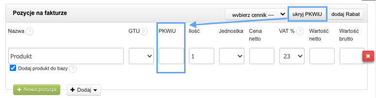 PKWiU pozycja na fakturze - sprzedaż online
