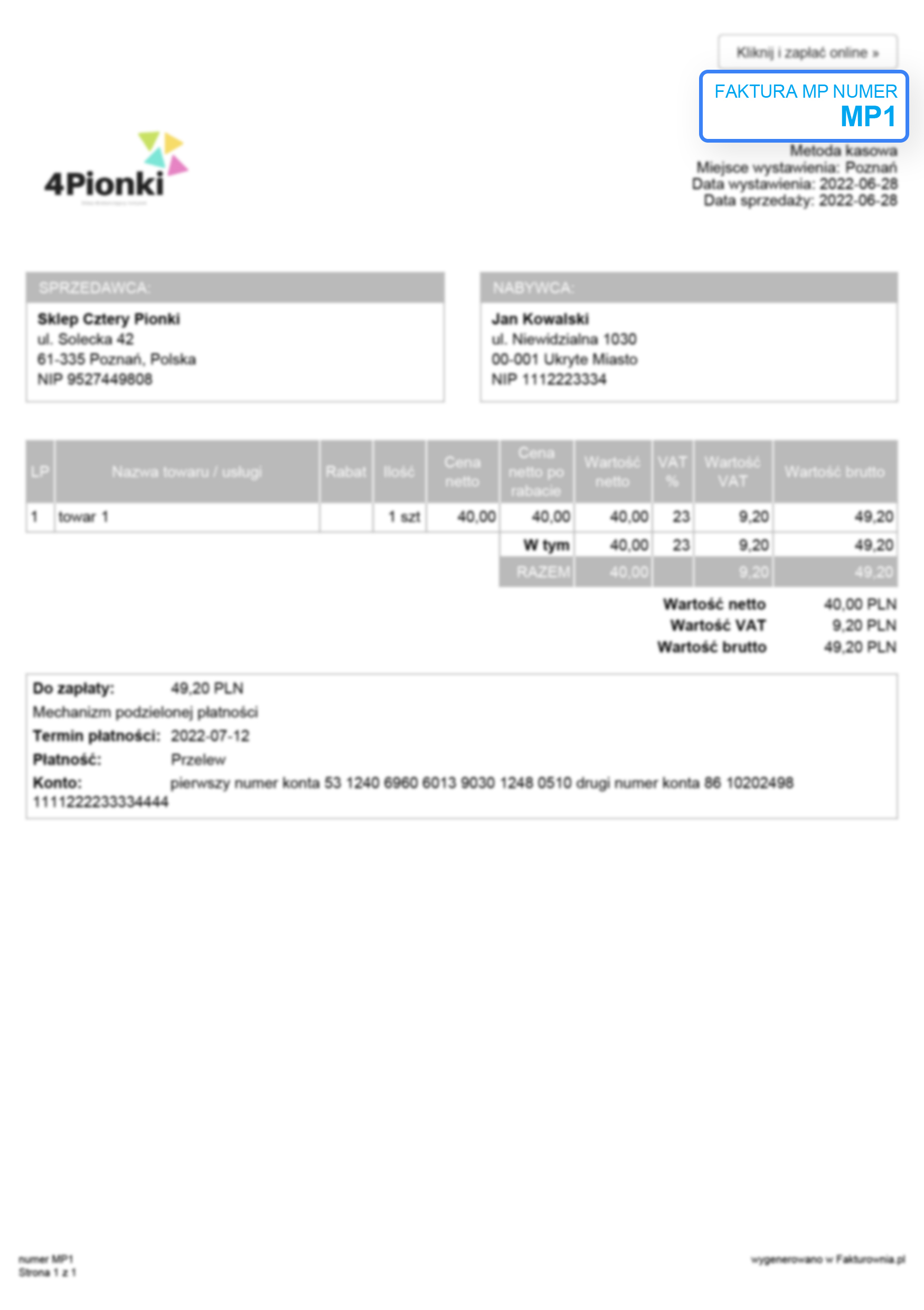 faktura vat mp małego podatnika