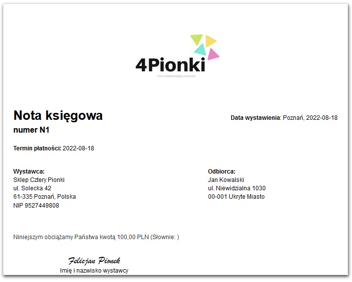 nota księgowa