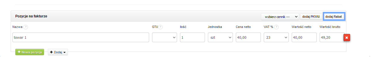 dawanie rabatu na fakturze