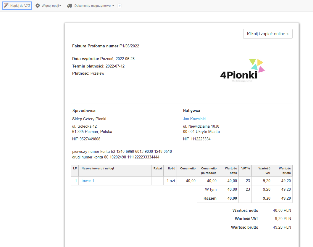 proforma do VAT