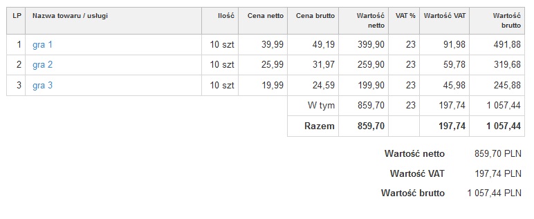 metody obliczania kwot VAT netto przykład 1
