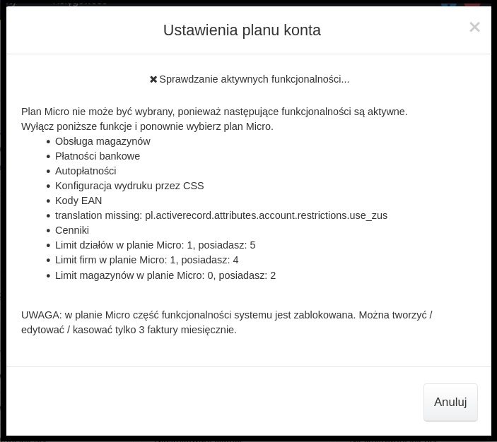 zmiana planu abonamentowego z wyższego na niższy