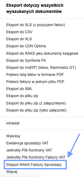 eksport RAKS Faktury Sprzedaży