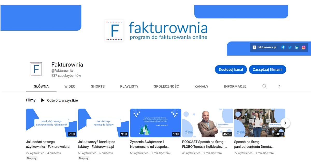 treści na kanale YouTube