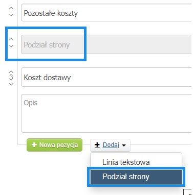 podział strony w ofercie cenowej