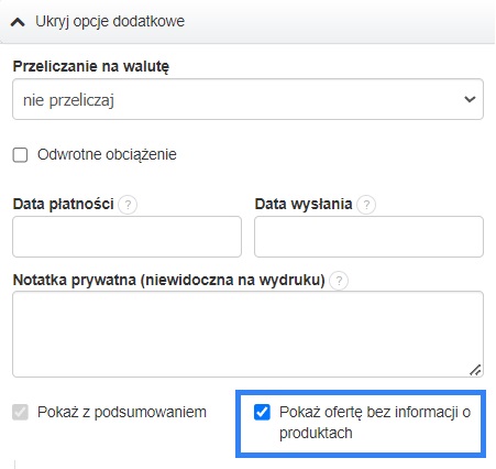 oferta cenowa checkbox