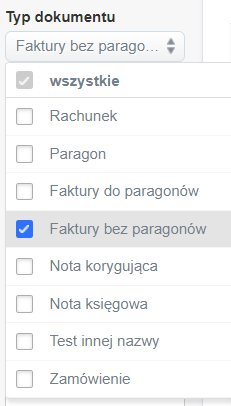 faktury bez paragonów - filtrowanie dokumentów