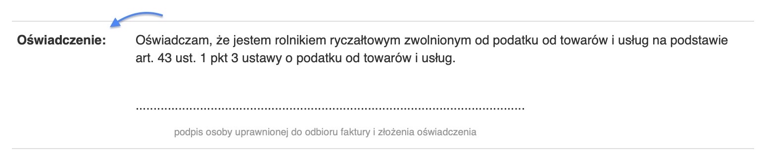 oświadczenie faktura rr