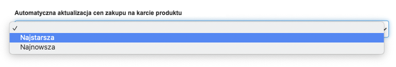 automatyczna aktualizacja cen zakupu