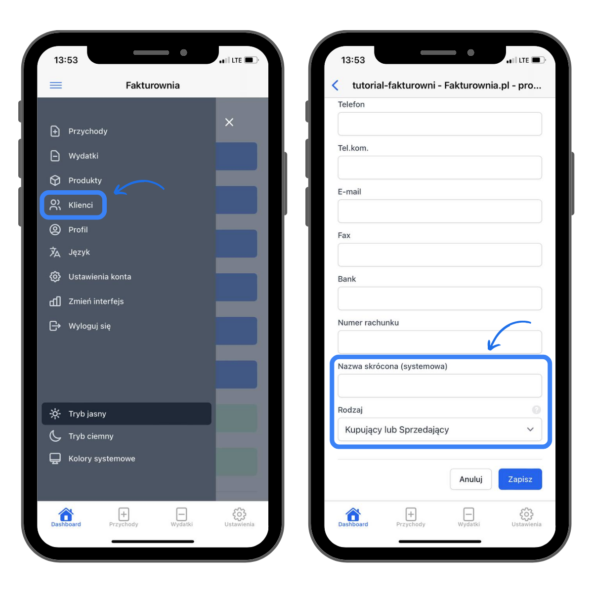 formatka klienta aplikacja mobilna