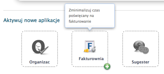 Panel aktywacji nowych aplikacji w sklepie Siteor z kafelkiem Fakturownia