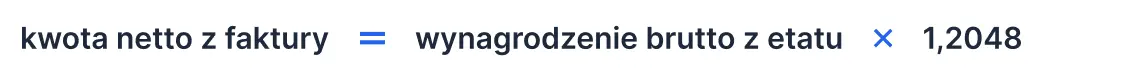 Wzór: kwota netto z faktury = wynagrodzenie brutto z etatu × 1,2048
