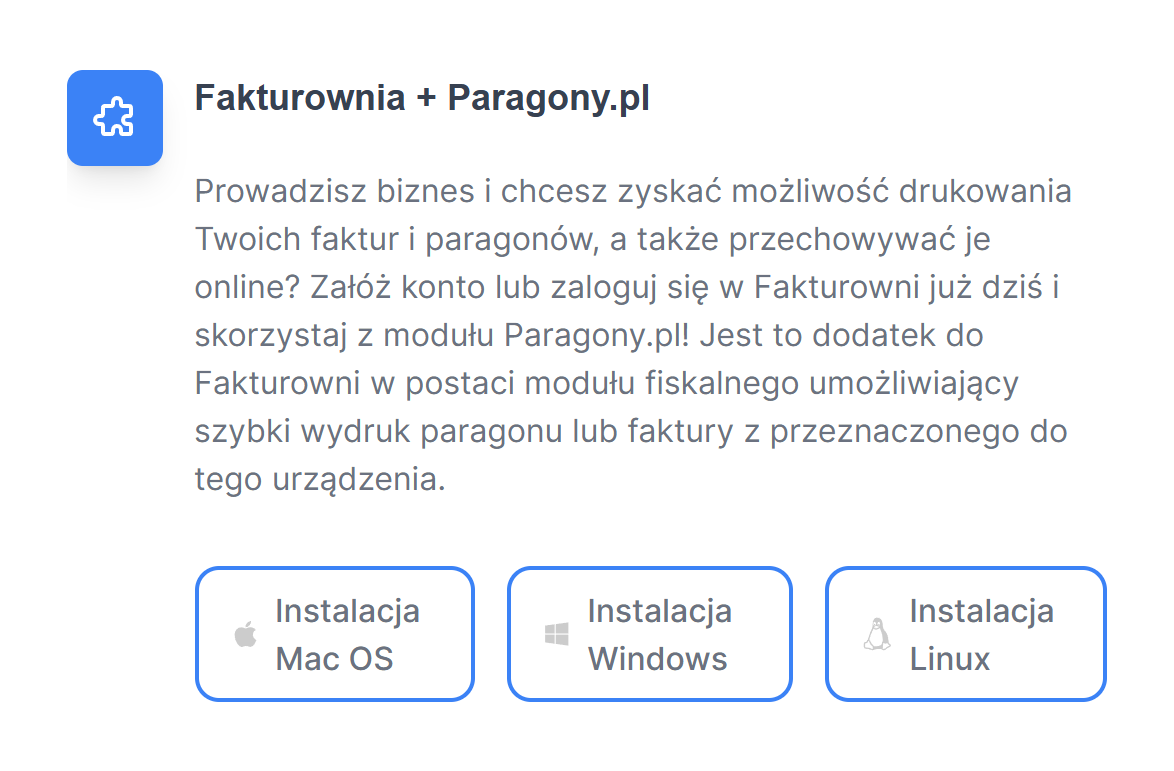 Urządzenie z modułem Paragony.pl