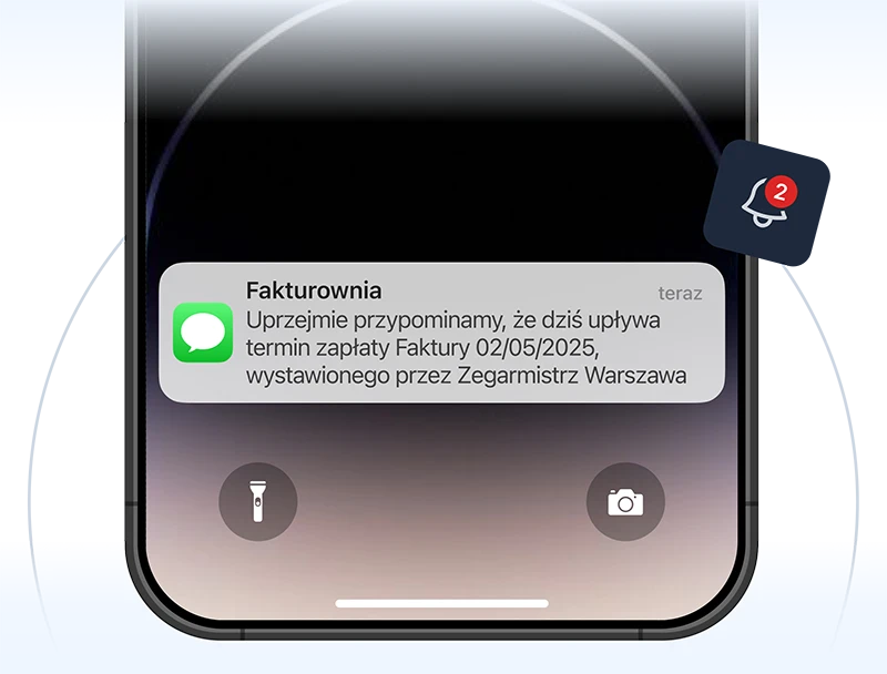 Ekran smartfona z powiadomieniem SMS od Fakturowni o upływającym terminie płatności
