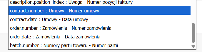 Lista zmiennych dostępna do wykorzystania przy imporcie faktur sprzedażowych - elementy warunków transakcji.