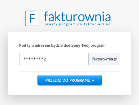 Formularz tworzenia nowego konta dla nowej firmy z polem do wpisania własnego adresu konta w Fakturowni.