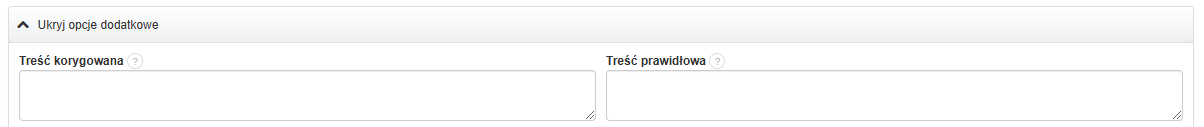 Pola Treść korygowana i Treść prawidłowa w formularzu faktury korygującej umożliwiające korektę numeru dokumentu.
