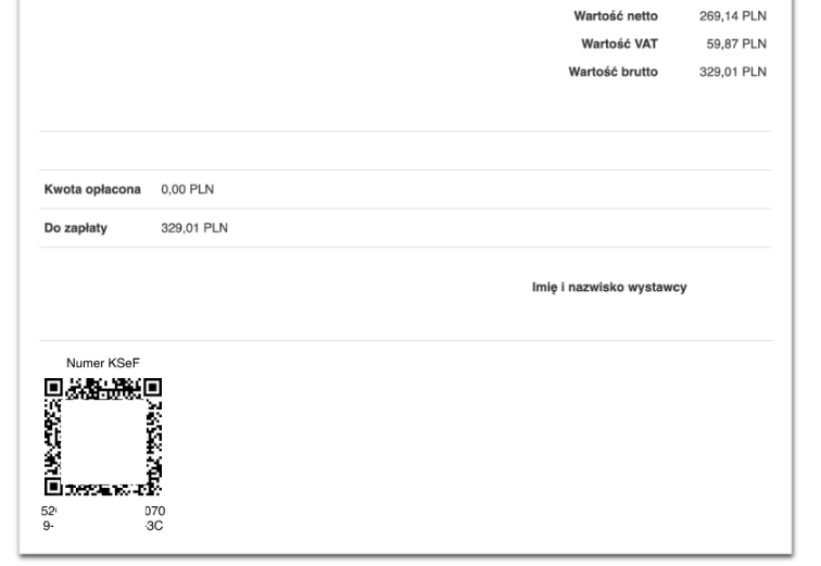 Faktura wysłana do KSeF z kodem QR wskazującym nadany przez system KSeF numerem.