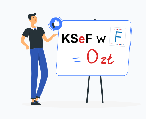 Integracja z KSeF w Fakturowni jest darmowa – ilustracja z napisem „KSeF w F = 0 zł
